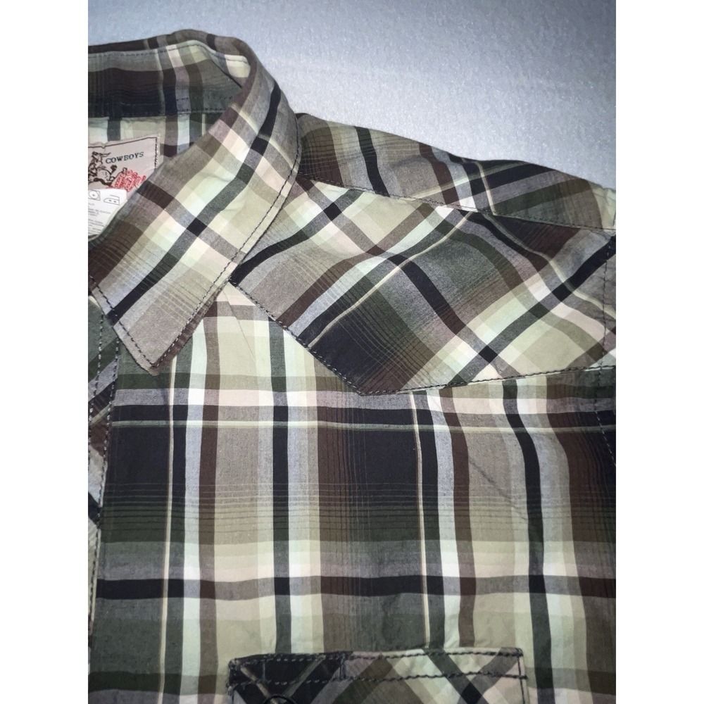 Wrangler Western Cowboy Men's Pearl Snap Short Sleeve Shirt Green Plaid Large - Picture 5 of 10